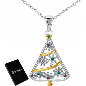 Náhrdelník POSTŘÍBŘENÝ NÁHRDELNÍK ŘETÍZEK VÁNOČNÍ STROMEK NA VÁNOCE STŘÍBRO 925