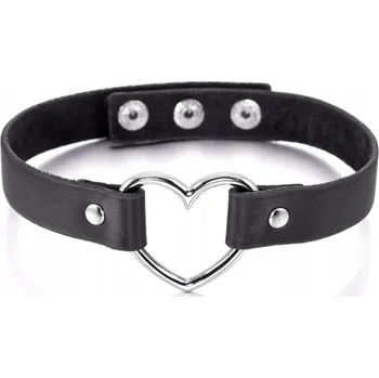 Náhrdelník Černý kožený choker s přívěskem srdce Kitty, obojek 19mm - Valentýnský dárek