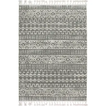 Koberec 140x190 cm geometrický koberec aztécký šedý s třásněmi