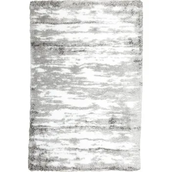 Koberec KOBEREC SHAGGY CHLUPATÝ ŠEDÝ BÍLÝ LESKLÝ VZHLED MRAMORU BETONU PUFFY 133x190 cm