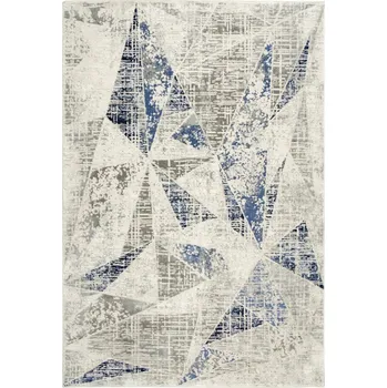 Koberec MODRÝ KRÉMOVÝ BÉŽOVÝ KOBEREC S TROJÚHELNÍKY, LINIE, DVOUÚROVŇOVÝ VERANO 120x170 cm