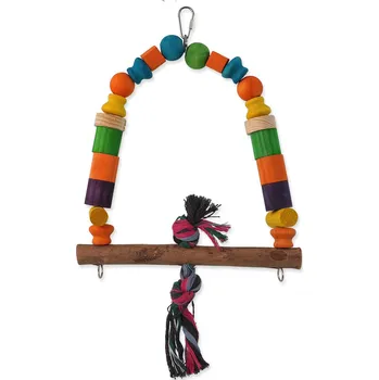 Hračka pro ptáka Bird Jewel houpačka dřevená s uzlem barevná 32cm