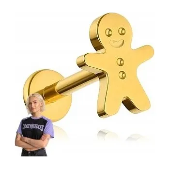 Náušnice Titanový labret piercing perníček - zlatý 1,2/6