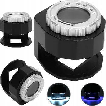 LUPA JUBILERSKÁ MIKROSKOP KAPESNÍ OPTICKÝ S LED A UV PODSVÍCENÍM 30x