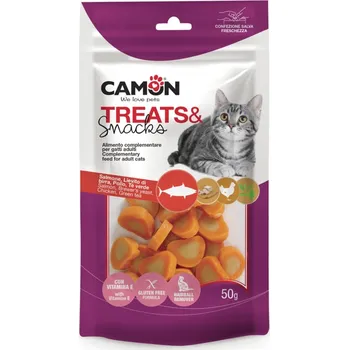 Pamlsek pro kočku CAMON SNACK SRDÍČKA + LOSOS 1,5 x 1cm 50g