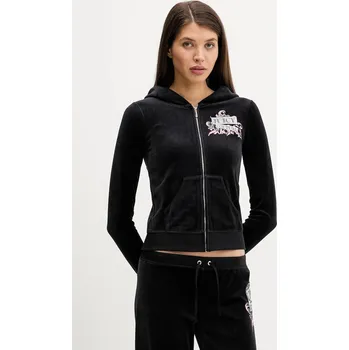 Dámská mikina Velurová mikina Juicy Couture Wrap You Up dámská, černá barva, s kapucí, s potiskem, JCNAS126451 99X, vel. M