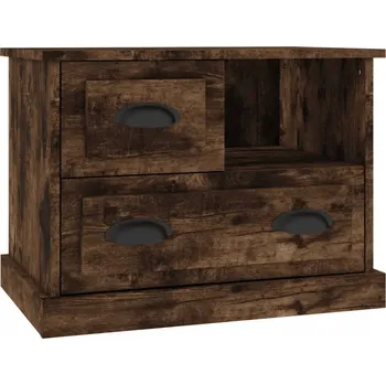 Noční stolek Elegantní noční stolek s přihrádkou a 2 zásuvkami, kouřový dub, 60x39x