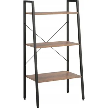 Knihovna Žebříkový regál 3-úrovňový, Ocel a dřevo, tmavě hnědá/černá