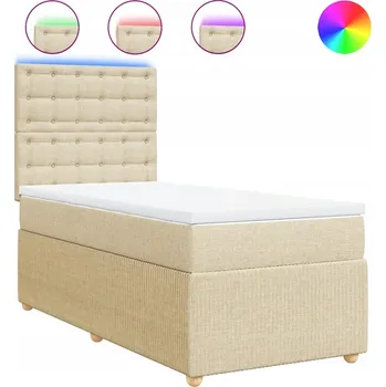 Postel Kontinentální postel s LED, krémová, 200 x 80 x 140,5/150,5 cm