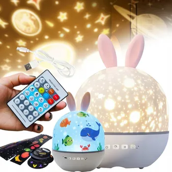 Dětské svítidlo PROJEKTOR NOČNÍ OBLOHY DO POKOJE PRO DĚTI KRÁLÍK HVĚZDNÁ OBLOHA S VLOŽKAMI bílá