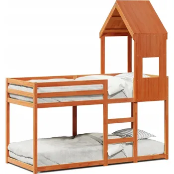 Dětská postel Patrová dětská postel s střechou, voskově hnědá, 195,5 x 80,5 x 112 cm