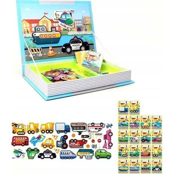Puzzle Magnetická knížka puzzle Montessori – Auta a město, 77 dílků W053