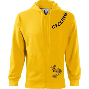 Pánská mikina Cycling nápis šikmo - Mikina s kapucí na zip trendy zipper - S ( Žlutá )