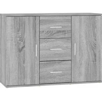 Komoda Minimalistická skříňka se 2 dvířky a 3 zásuvkami, Šedý dub Sonoma, 91x29