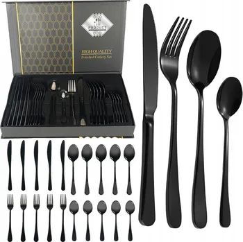 Příbor Sada černých příborů Black 24 ks pro 6 osob - Vánoční Dárek
