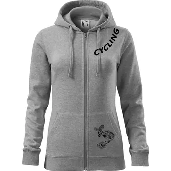 Dámská mikina Cycling nápis šikmo - Dámská mikina trendy zipper s kapucí - XS ( Tmavě šedý melír )