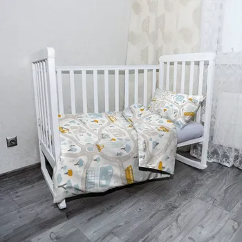 Povlečení Sablio Mikroplyšové dětské povlečení do postýlky Cestičky s dopravou - 120x90 / 40x60