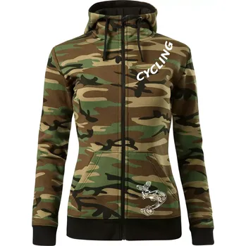 Dámská mikina Cycling nápis šikmo - Dámská mikina trendy zipper s kapucí - XS ( Hnědý maskáč )