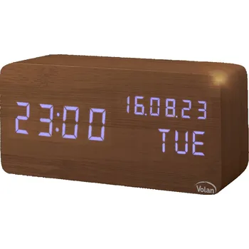 Hodiny Hodinový budík Dřevěný LED Elektronický Digitální Stojící – TEPLOMĚR + DATUM