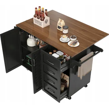 Servírovací stolek Kuchyňský vozík Odnímatelný servírovací vozík Nastavitelné přihrádky Černý