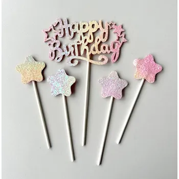 Jedlá dekorace na dort Dortisimo Zápich do dortu Happy Birthday s hvězdičkami (5 ks)