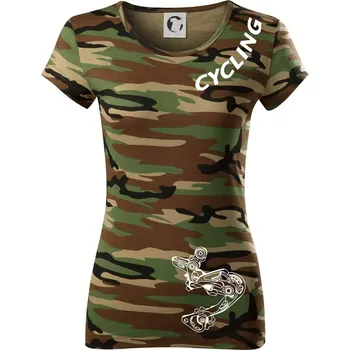 Dámské tričko Cycling nápis šikmo - Dámské maskáčové triko - XS ( Hnědý maskáč )