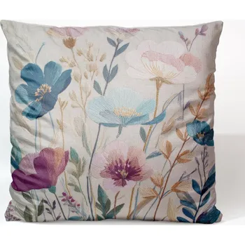 Sametový povlak na polštář 45x45 vyšívané luční květiny