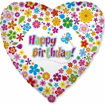 Balónek Fóliový balónek 18" FX - Všechno nejlepší k narozeninám (s kytičkami), balený