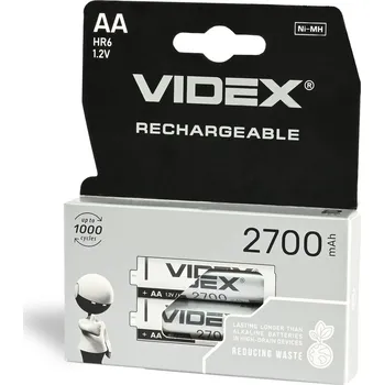 Článková baterie Dobíjecí Nabíjecí Baterie 2 ks AA Ni-MH Tužkové Baterie 1,2 V Výkonné 2700 mAh Videx