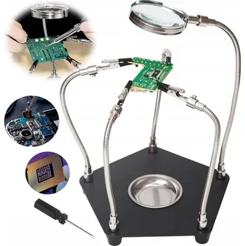 Páječka Montážní držák "třetí ruka" s lupou 3x, servisní držák pro pájení