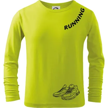 Dětská móda Running nápis šikmo - Triko dětské Long Sleeve - 146 cm/10 let ( Limetková )