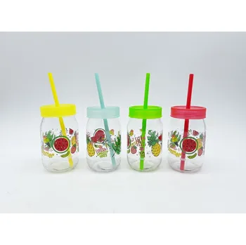 Sklenice PROHOME - Sklenice se slámkou 380ml různé barvy