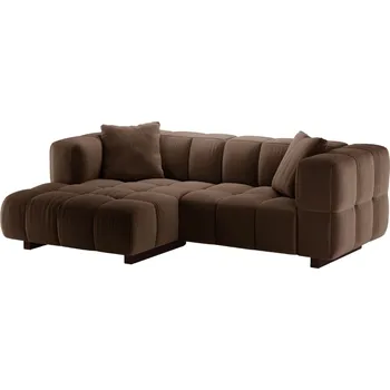 Pohovka Micadoni Hnědá sametová rozkládací pohovka Puma 260 cm, levá