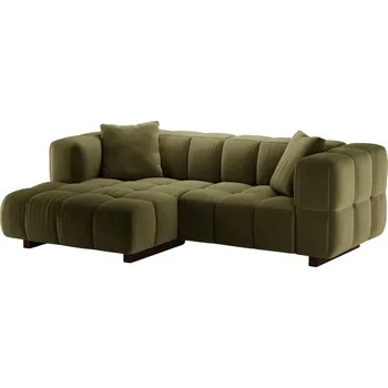 Pohovka Micadoni Zelená sametová rozkládací pohovka Puma 260 cm, levá