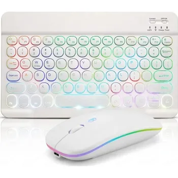 Klávesnice pro tablet Mini klávesnice 15 x 25 cm a myš 11 x 6 cm Sada klávesnice a myši pro tablet Kompaktní psaní a ovládání zařízení Praktické příslušenství pro práci či studium bílá