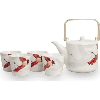 Čajová souprava Čínská souprava na čaj porcelánová - Royal Tea - Jeřábi - bílá 1l