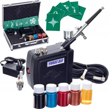 MODELÁŘSKÁ SADA MINI KOMPRESOR PRO AEROGRAF BARVY ŠABLONY KUFŘÍK