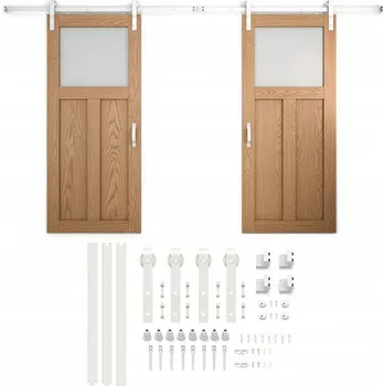 Interiérové dveře Systém pro posuvné dveře, 2 křídla, bílý, s KOLEJNICÍ Z MASIVNÍHO KOVU 3 m