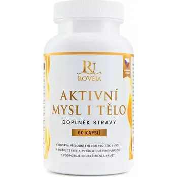 Přípravek na podporu paměti a spánku Aktivní tělo a mysl – energie a soustředění, L-theanin a kofein, 60 kapslí | Roveja