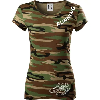 Dámské tričko Running nápis šikmo - Dámské maskáčové triko - XS ( Hnědý maskáč )