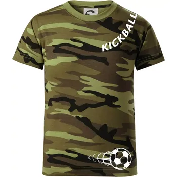 Kickball nápis šikmo - Dětské maskáčové triko - 122 cm/6 let ( Zelený maskáč )