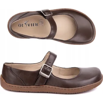 Dámské baleríny Barefoot baleríny dámské Olivier 1286 kožené s přezkou hnědé 41