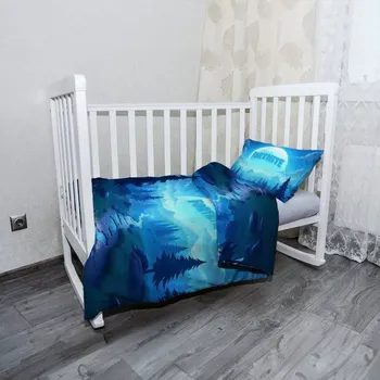 Povlečení Sablio Mikroplyšové dětské povlečení do postýlky FORTNITE Modré údolí s měsícem - 120x90 / 40x60