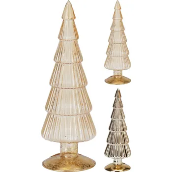 Vánoční dekorace Skleněný vánoční stromek 25 cm, zlatá šampaň (2 barvy)