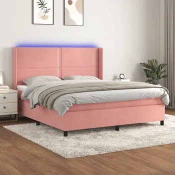 Postel vidaXL Box spring postel s matrací a LED 180x200 cm samet [3139522] Barva: Růžová