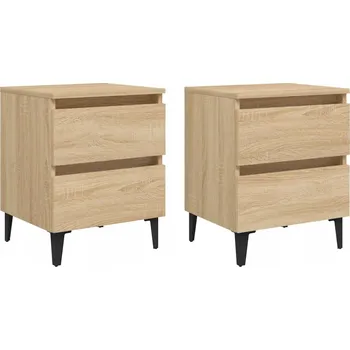 Noční stolek Noční stolek v industriálním stylu, dub sonoma, 40x35x50 cm, 2 zásuvky, 4 kovové n