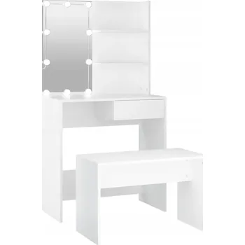 Toaletní stolek Sada Toaletní Stolek s tabulkou a LED osvětlením, bílá, 74,5 x 40 x 141 cm