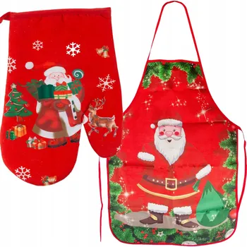 Kuchyňská zástěra VÁNOČNÍ KUCHYŇSKÁ SADA: ZÁSTĚRA, CHŇAPKA S MOTIVEM MIKULÁŠE