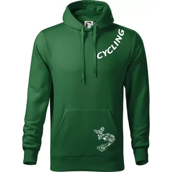 Pánská mikina Cycling nápis šikmo - Mikina pánská Cape s kapucí - 2XL ( Lahvově zelená )