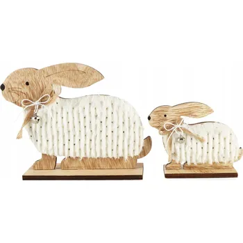 Velikonoční dekorace VELIKONOČNÍ ZAJÍČCI DŘEVĚNÍ 2 KS BÍLÁ HNĚDÁ 19 CM 12 CM